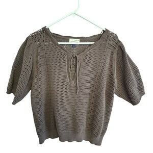 Universal Thread Large Crochet Knit Top Tie Neck Sweater Boho Cottage Hippie